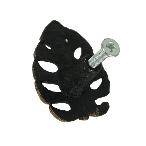Set of 6 Gold Cast Iron Monstera Leaf Drawer Pulls Decorative Cabinet Knobs - Picture 3 of 5